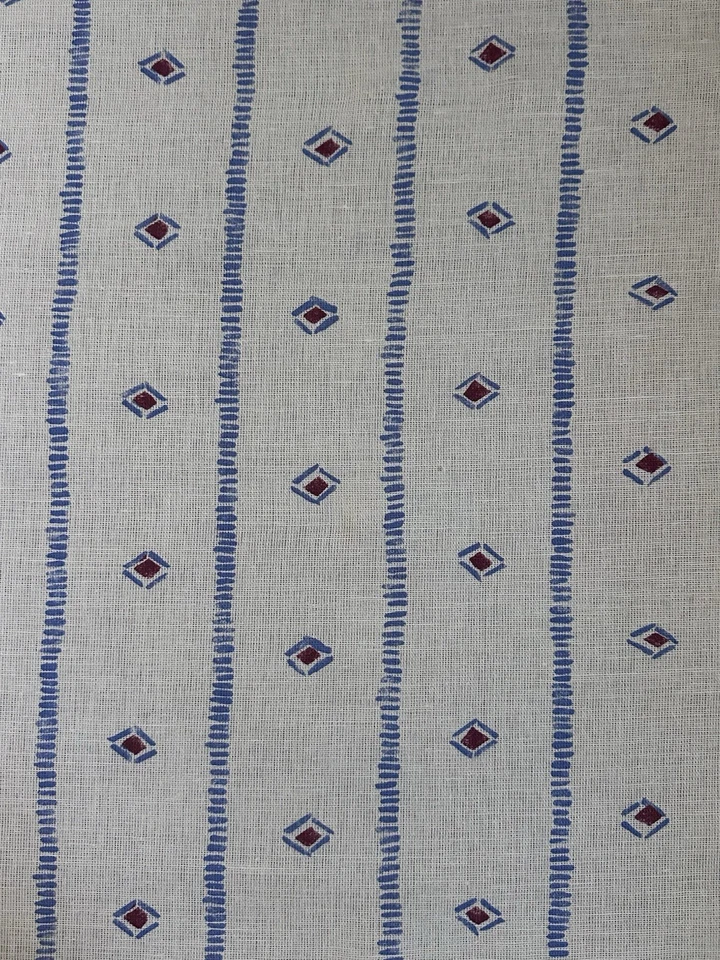 Nicholas Herbert Almazan – Blue / Red 3 3/8 Yards Linen / Cotton Fabric - Image 1 of 4