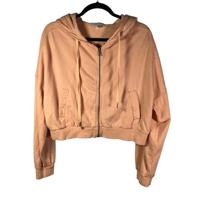Young Fabulous Broke Women's L Zip Up Hoodie Peach Pink Crop Sweatshirt - Image 1 of 4