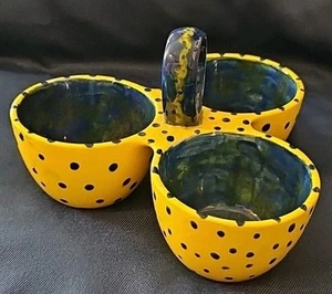 Salsa/Dip/Gewürz Servierschale Keramik 3-teilig geteilt Schüssel gepunktet - Bild 1 von 3