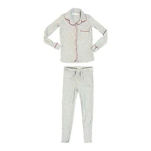 Bonne Nuit Girls Pajamas Set Size 5 Grey Red Ribbed Shirt Pants Lounge Cotton - Picture 1 of 5