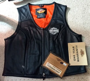 NEW Harley Davidson Womans Black Leather Motorcycle Vest Large Embroidered Patch - Picture 1 of 10