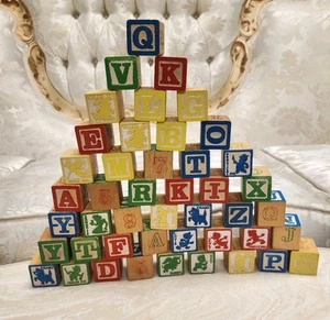 Vintage Wooden Block Lot , Some Disney And Alphabet Blocks - Picture 1 of 9
