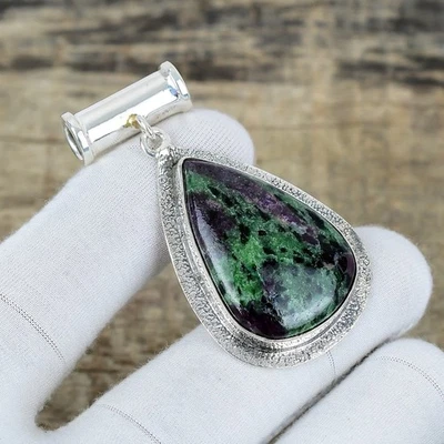 Ruby Zoisite Gemstone Handmade 925 Sterling Silver Jewelry Pendant For Christmas - Image 1 of 4