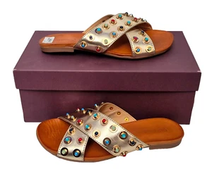 Sandalias planas CARVELA Koncern de cuero dorado sin cordones EU 38 UK 5 precio de venta sugerido por el fabricante 99 GBP - Imagen 1 de 8