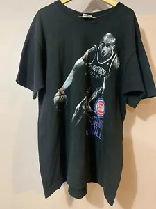 Vintage NBA Detroit Pistons Grant Hill Pro Player Black T-Shirt Size XL Made USA - Picture 1 of 9