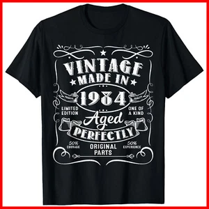 Vintage 40th Birthday Decorations Men Funny 1984 Black Cotton T-Shirt S-5XL - Picture 1 of 3