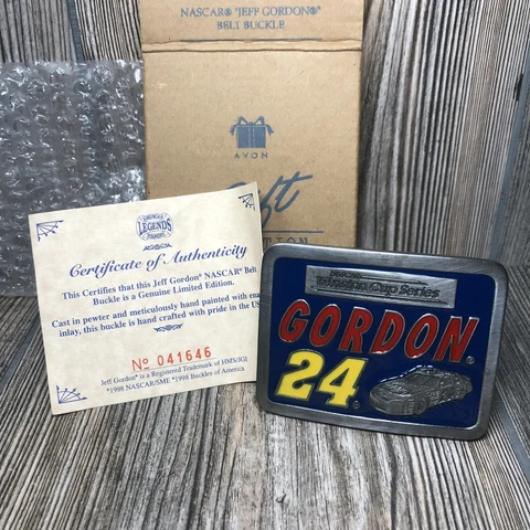 Jeff Gordon NASCAR Winston cup Pewter Belt Buckle AVON Limited Edition New Cover