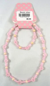 Nuevo Juego de Pulsera Collar Rosa Cuentas de Vidrio Fimo Flor Niñas #N2432 - Imagen 1 de 3
