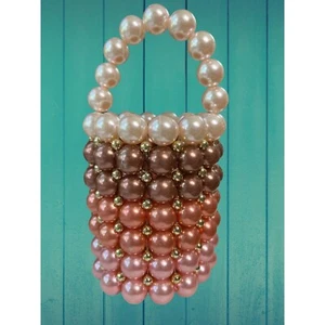 Abvokury Yushiny Beaded Pearl Evening Bucket Bag Purse Pink 9" x 4.25" - Picture 1 of 5