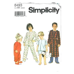 Simplicity Child's Sleepwear Robe Pajamas Top Pants 8493 Sewing Pattern 3-4-5-6 - Picture 1 of 5