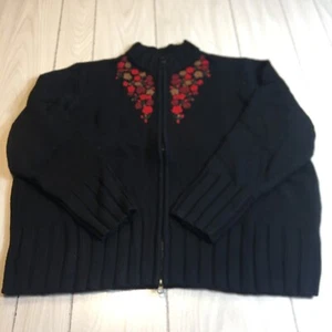 Venezia Jeans Knit Sweater Jacket Long Sleeve size 22/24 Full Zip Embroidered - Picture 1 of 9
