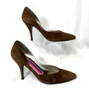 Susan Bennis Warren Edwards Pumps Womens 5.5 Brown Suede Heel Handmade in Italy - Picture 1 of 11