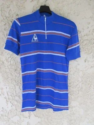 Maillot cycliste bleu LE COQ SPORTIF vintage 70' 80'S shirt jersey camiseta L XL - Photo 1/4