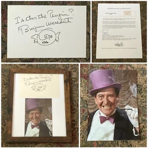 Framed Burgess Meredith SIGNED the PENGUIN Drawing, Batman: The Movie 1966 w COA - Picture 1 of 5