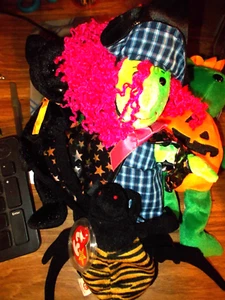 4 Ty Beanie Babies~2001 SCARY WITCH,HAUNT BEAR 2003 TRICKY BEAR HALLOWEEN+SPIDER - Picture 1 of 13