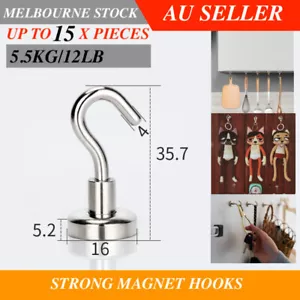 UP to 15x Magnet Hooks Fridge Hanger Holder Magnetic Neodymium N38 5.5 KG 16mm - Picture 1 of 10