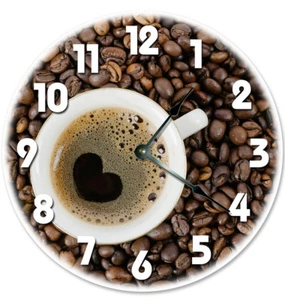 12" HEART COFFEE CUP WITH COFFEE BEANS CLOCK - Large 12 inch Wall Clock - 2070 - Picture 1 of 9