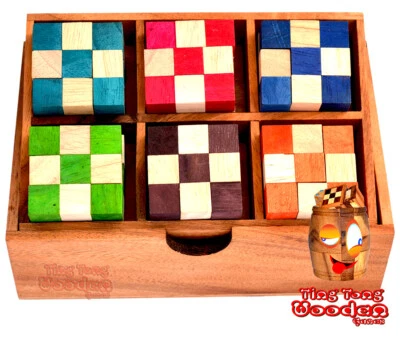Snake Cube Level Box medium 6 verschiedene Schlangenwürfel  6x6x6 cm knobelspiel - Bild 1 von 4