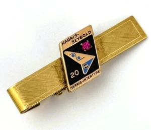 Vtg OC Tanner 12K GF Tie Bar Harris Seybold Intertype 20 Year Award Pink Stone - Picture 1 of 4