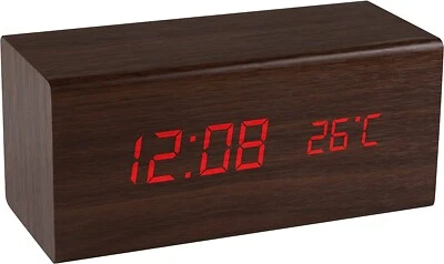 Bedside Digital Alarm Clock Indoor Temp Free Standing Wood USB & Batteries Recta - Image 1 of 2