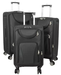Weichgepäck Kofferset 3tlg Reise Set Trolley 4 Rollen Dehnfalte Schloss schwarz - Bild 1 von 33