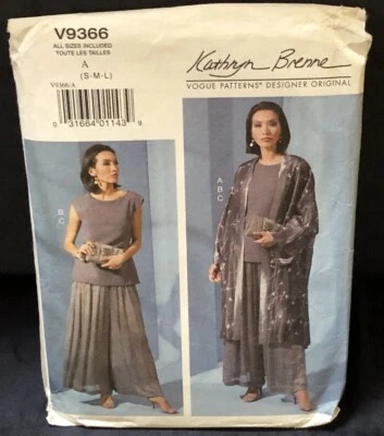 Vogue V1746 KATHRYN BRENNE Kimono, Top & Pants Sz S-M-L UNCUT Pattern V9366 - Image 1 of 3