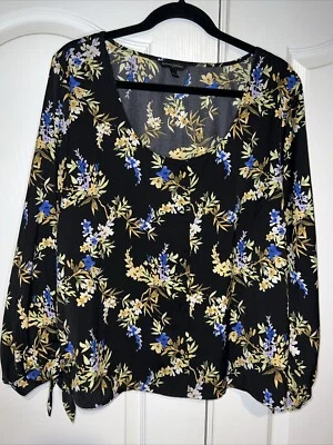 Top Banana Republic Mujer XL Negro Multicolor Manga Larga Botones Corbatas Fluido Foto 1 de 4