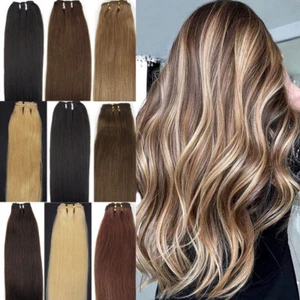 Extensiones de cabello 100 % cabello humano real para coser tramas paquetes de doble trama 16-30 pulgadas - Imagen 1 de 117