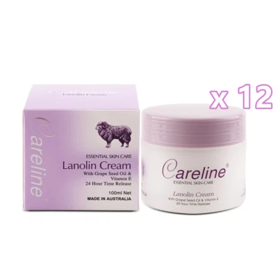 12 x Careline Lanolin Cream with Grape Seed Oil & Vitamin E 100ml Total 1200ml - image 1 of 4