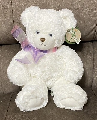 First and Main Teddy Bear Dena White Plush Lovey Toy 1786  14" - Image 1 of 4