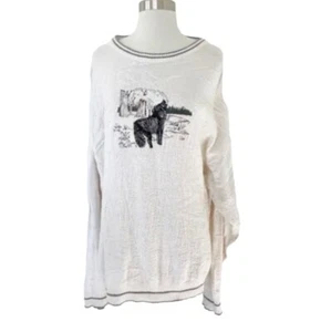 Vintage White Wolf Novelty Pullover Sweater Crewneck Preppy Women Size XXL 2XL - Picture 1 of 6