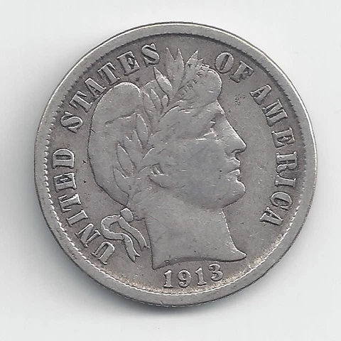 1913 Barber Dime VF or Better BN 258 Cover