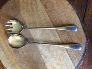 Silver Plate Italy Serving Salad Spoon and Fork Set 9" Hostess Set VTG - Picture 1 of 2