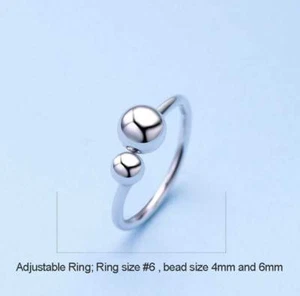 Nuevo Mujeres Joyería Regalo 4mm y 6mm Cuentas de Luz Plata 925 Ajustable #6 Anillo-r35 - Imagen 1 de 6