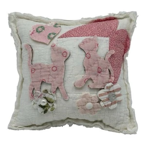 NEW Handmade Cats & Flowers Pillow Vintage Quilt Chenille Bedspread  So Cute!! - Picture 1 of 11
