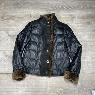 Chaqueta Eddie Bauer Mujer Grande Cuero Negro Plumón de Ganso Forrado Abrigo Acolchado Foto 1 de 4