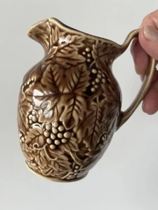 Kingwood Ceramics Pitcher Made In USA 1950s Brown Glaze Grapes Leaves - Picture 1 of 5