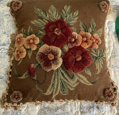 Gerry Nichol Co. Needlepoint Floral Pillow 17" x 17" Down Insert Included - Image 1 of 4