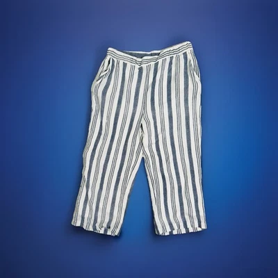 Karen Kane Women's Blue White Stripe Pull-On Casual Cropped Lined Pants L - Image 1 of 4