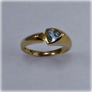 Anillo de boda aguamarina natural real corte billón de 0,50 quilates oro amarillo de 14 quilates talla 6 - Imagen 1 de 7