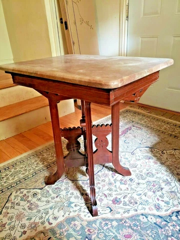 Victorian Eastlake WALNUT MARBLE TOP End Table Lamp Table coffee table Antique Cover