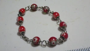 vintage sterling silver bracelet art glass beads (5/16")  7 1/2 tip to tip 10.4g - Picture 1 of 3