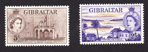 GIBRALTAR  Scott # 142, 143  TWO & FIVE SHILLINGS  MINT  LH     FREE SHIPPING Cover