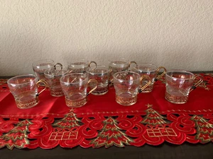 1950s Libbey Continental Greek Key Clear/Gold Coffee Cups w/Metal Handles (S/10) - Picture 1 of 8