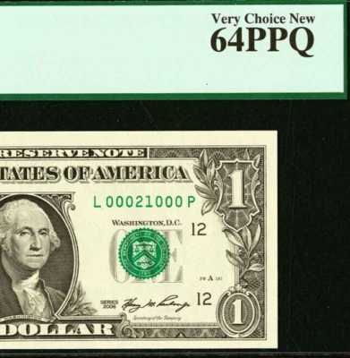 2006 $1 Federal Reserve Note PCGS 64PPQ Birthday Low Serial Number 00021000 - Image 1 of 3