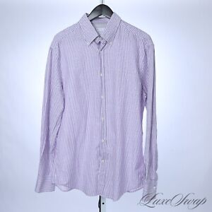 #1 MENSWEAR Brunello Cucinelli Slim Fit White Lavender Bengal Stripe Dress Shirt