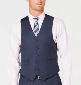 $165 Michael Kors Men Blue Classic Fit 5 Button Wool Plaid Dress Suit Vest 42 L - Picture 1 of 2