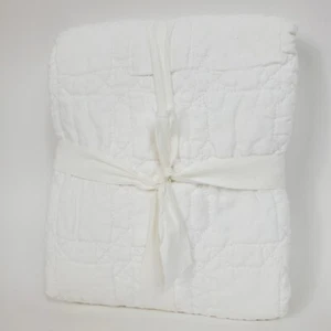 Pottery Barn Belgian Flax Linen Trellis KING Quilted Sham~White - Picture 1 of 4