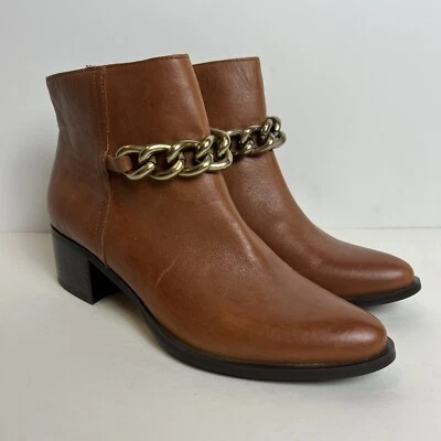Corso Como Mujer’s Botines Cuero Tacones Coñac Dorado Acentos Talla 7.5 Foto 1 de 4
