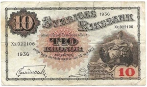 Schweden - Banknote Von 10 Kronor Black 'Svea' 1936! P #34 - Picture 1 of 2